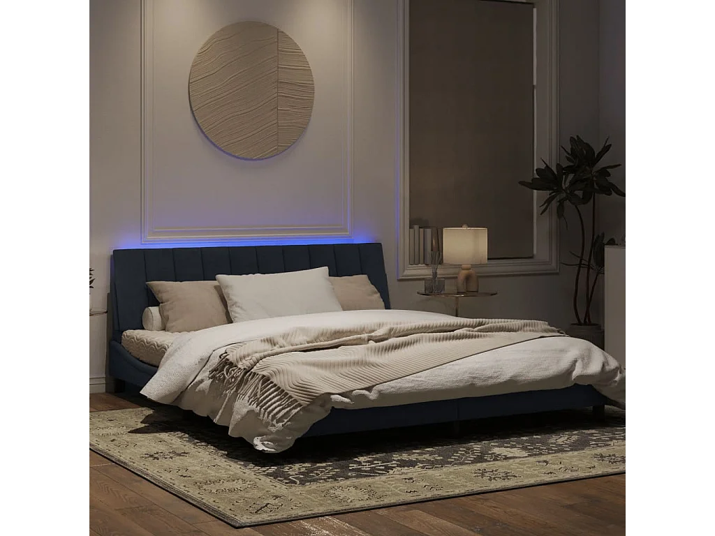 Cadre de lit avec lumières LED gris foncé 180x200 velours