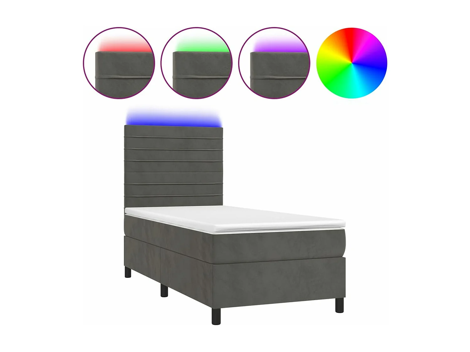 Sommier à lattes de lit matelas LED Gris foncé 90x190 Velours