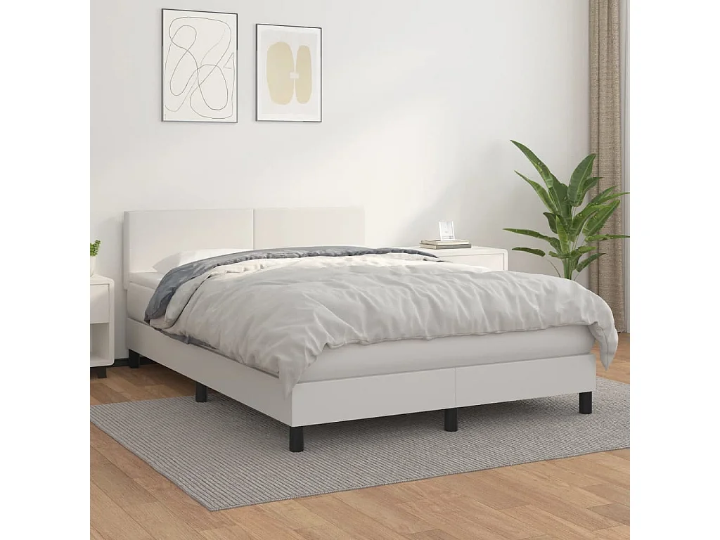 Sommier à lattes de lit avec matelas Blanc 140x190 Similicuir