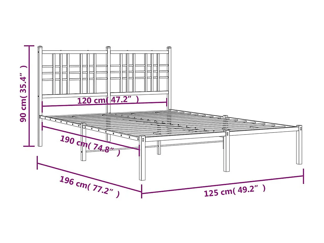 Cadre de lit métal avec tête de lit noir 120x190
