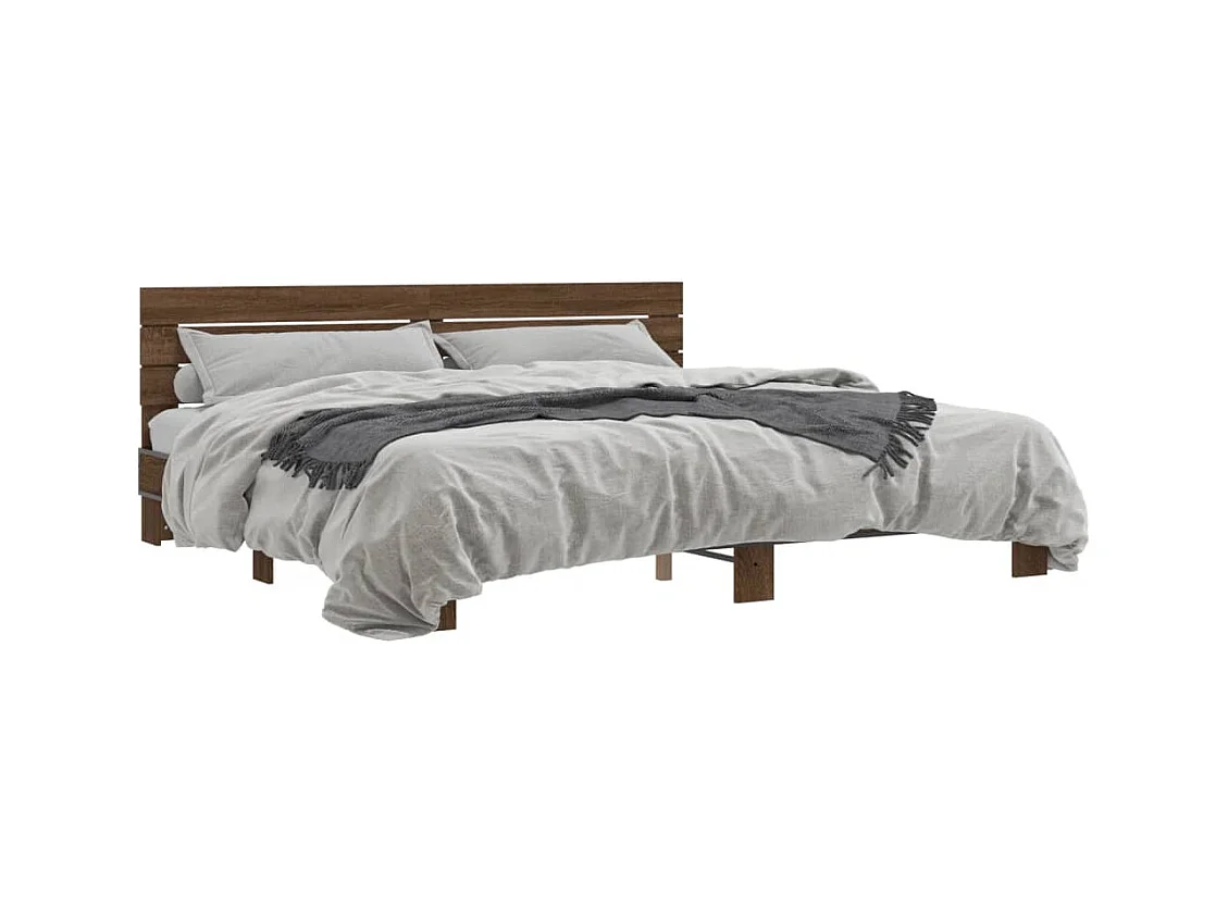 Cadre de lit chêne marron 200x200 bois d'ingénierie et métal