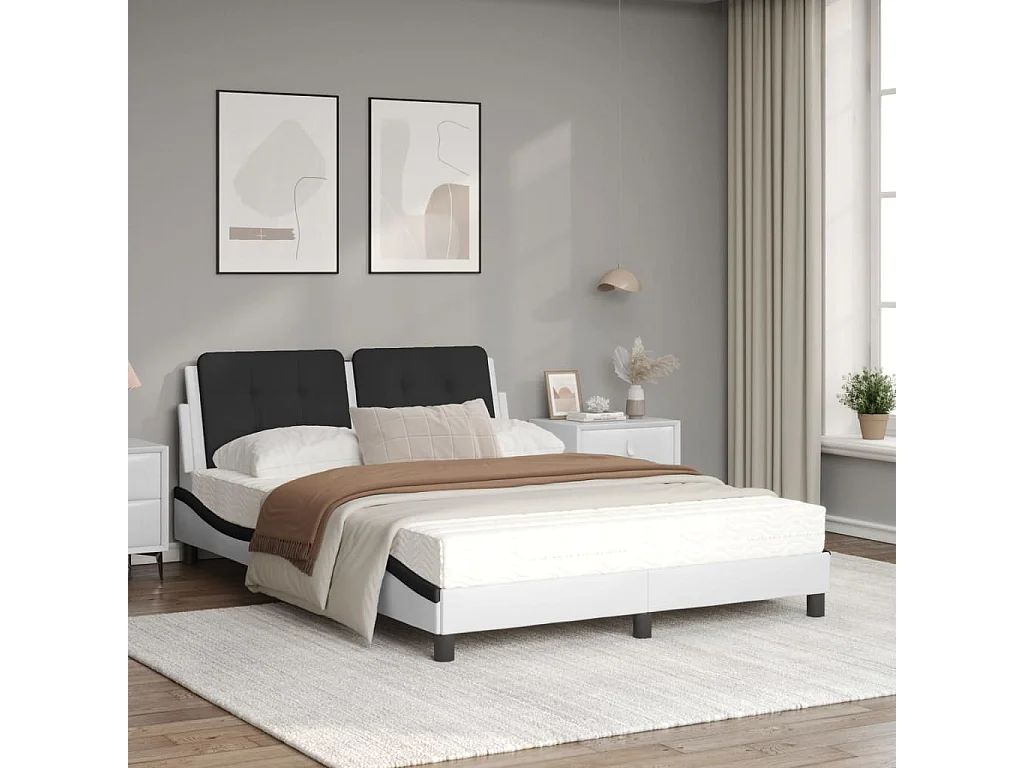 Lit avec matelas blanc et noir 120x200 similicuir