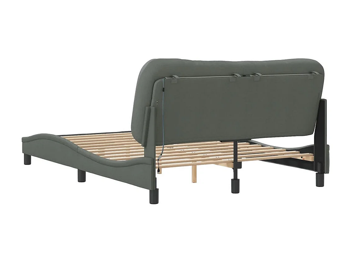 Cadre de lit avec lumières LED gris foncé 140x190 tissu