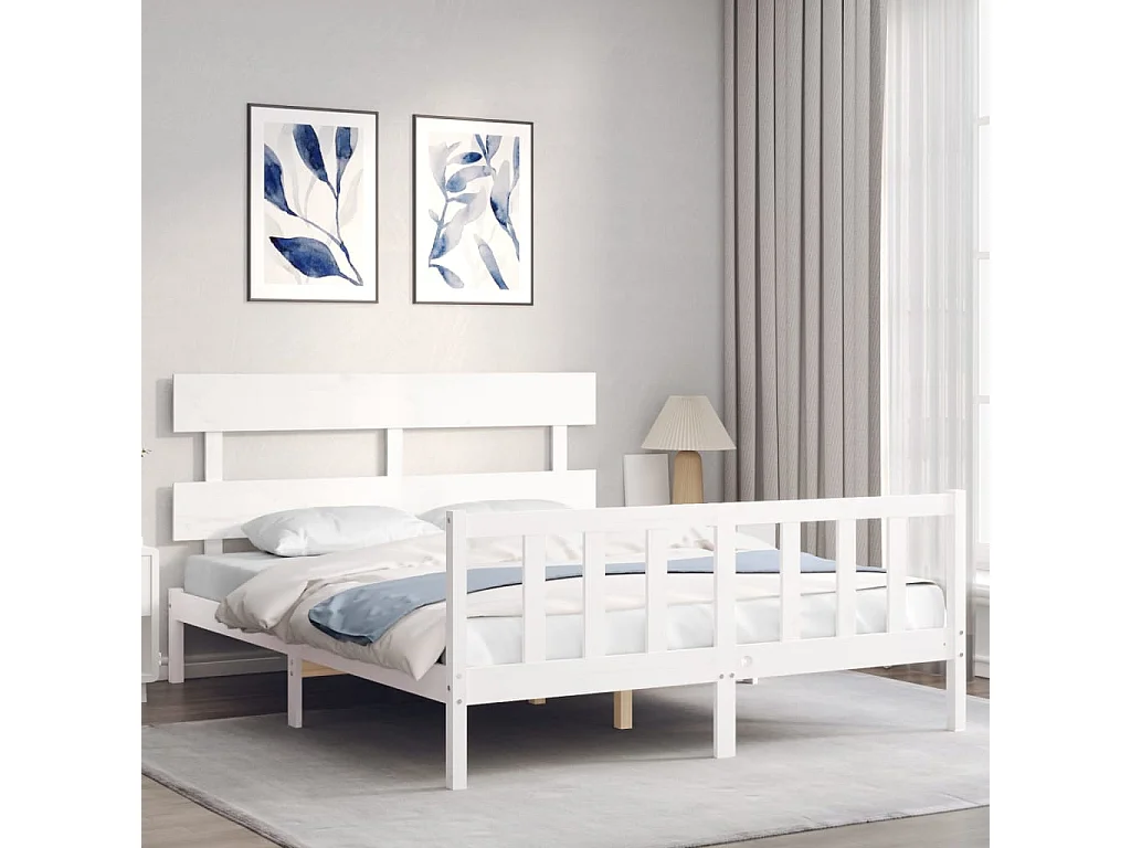 Cadre de lit avec tête de lit blanc 160x200 bois massif