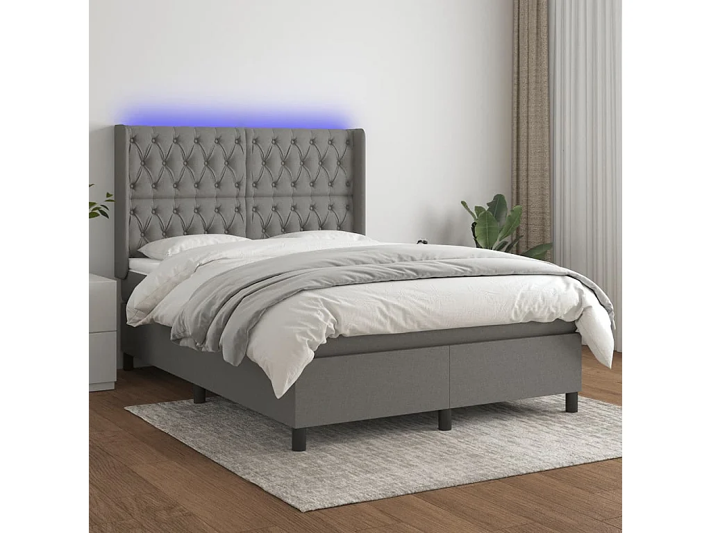Sommier à lattes de lit matelas LED Gris foncé 140x190 Tissu