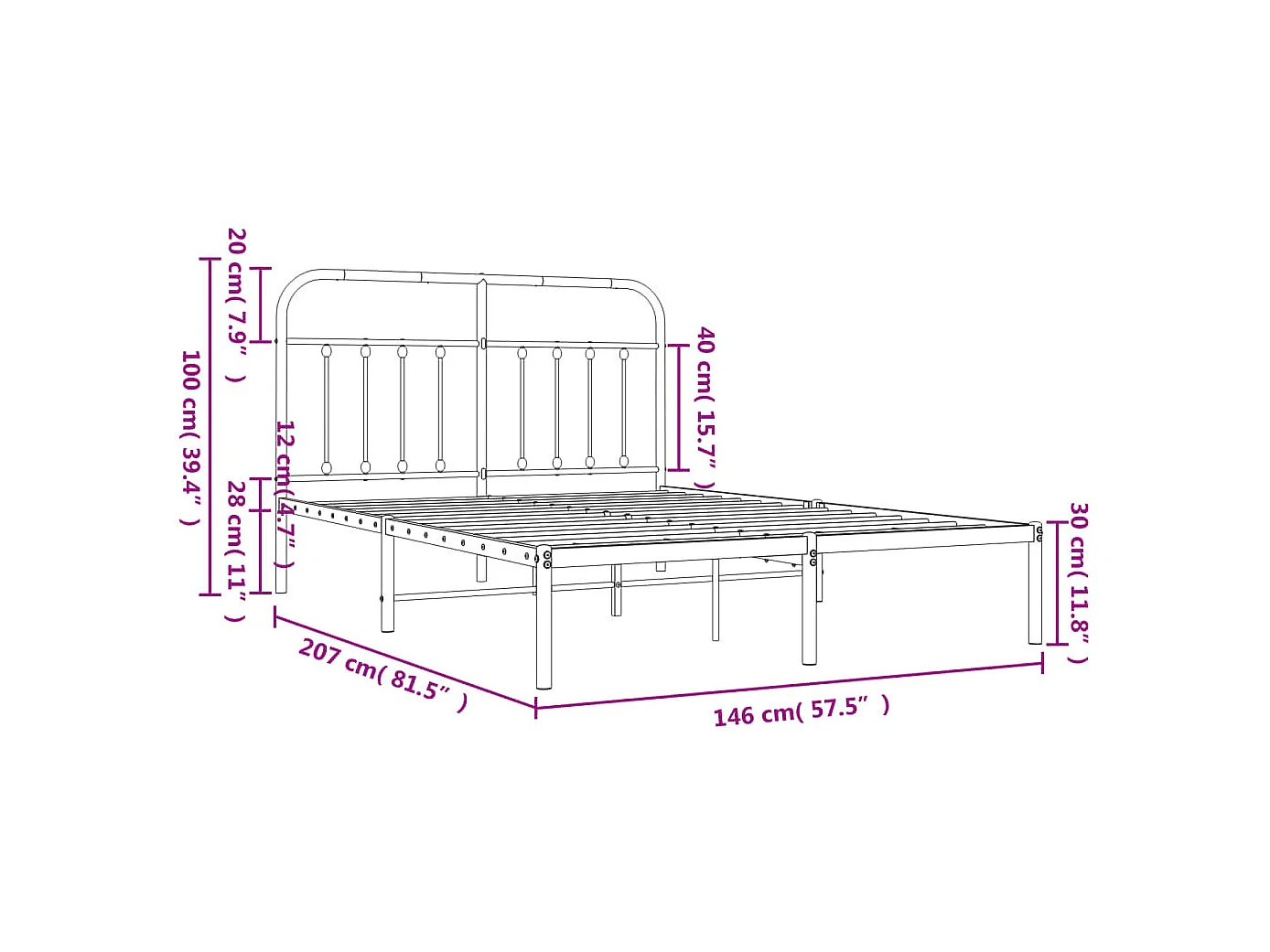 Cadre de lit métal avec tête de lit blanc 140x200