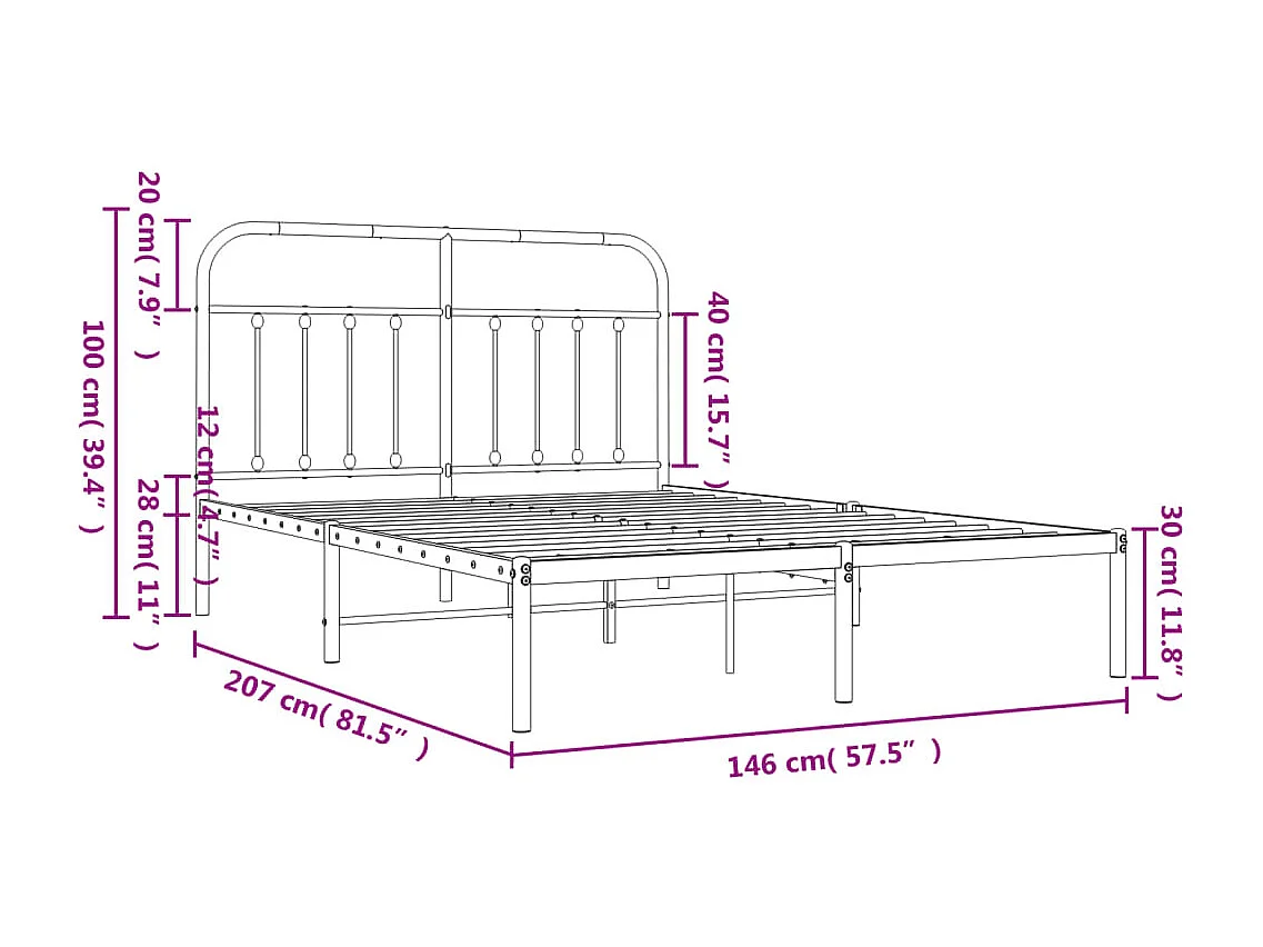 Cadre de lit métal avec tête de lit blanc 140x200