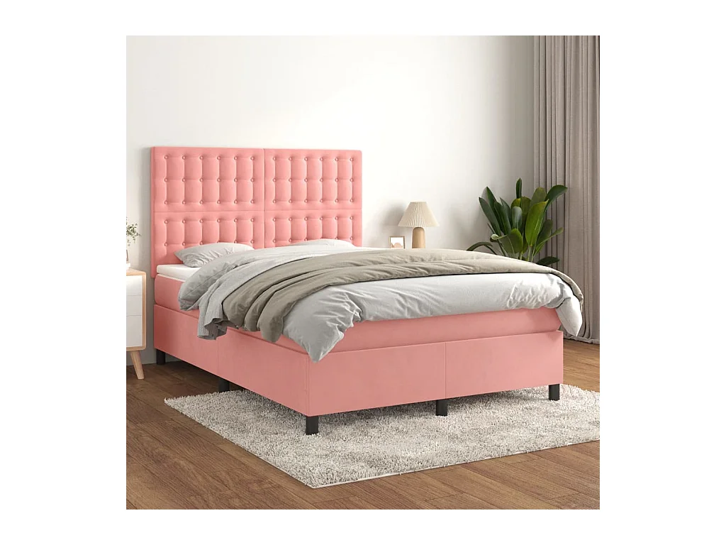 Lit à sommier tapissier avec matelas Rose 140x190 Velours