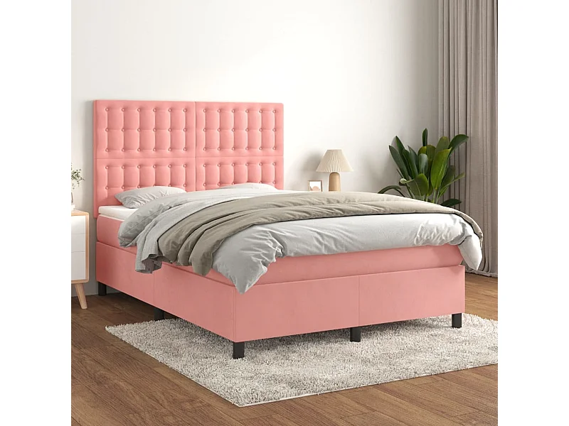 Lit à sommier tapissier avec matelas Rose 140x190 Velours