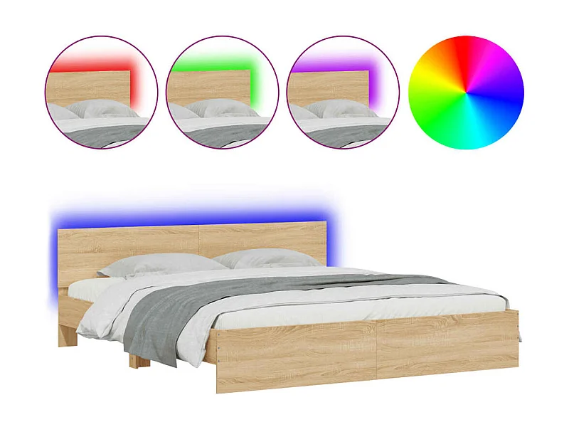 Cadre de lit avec tête de lit et LED chêne sonoma 180x200