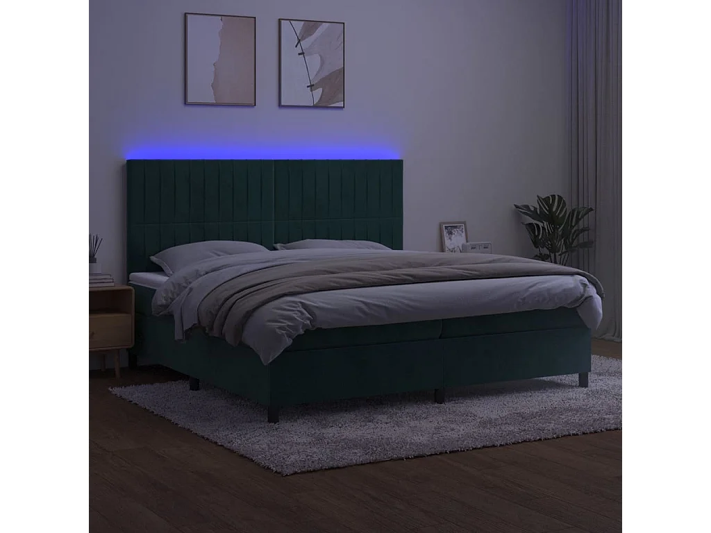 Sommier à lattes de lit matelas et LED Vert foncé 200x200