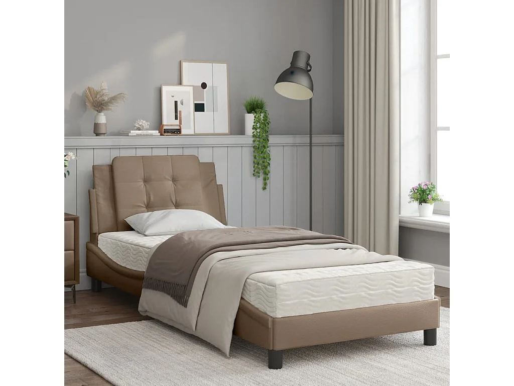 Lit avec matelas cappuccino 90x200 similicuir