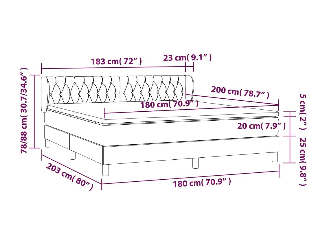 Sommier à lattes de lit avec matelas Noir 180x200 Tissu