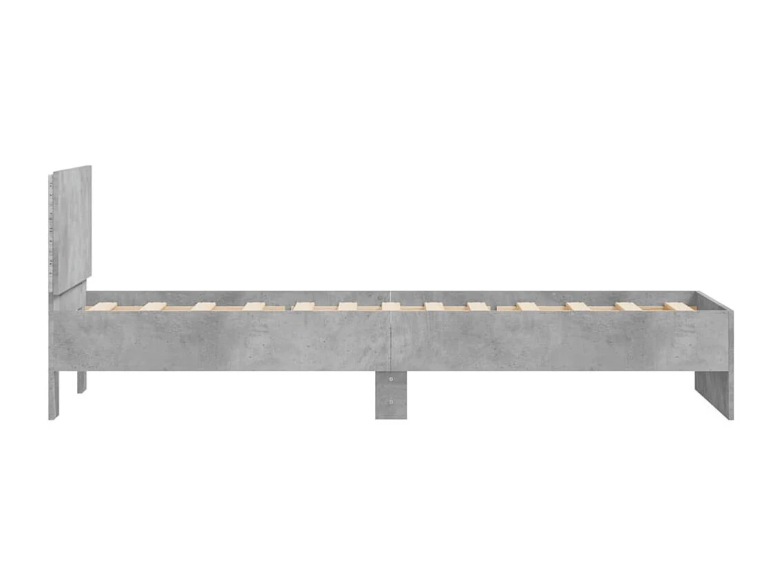 Cadre de lit tête de lit et lumières LED gris béton 90x190