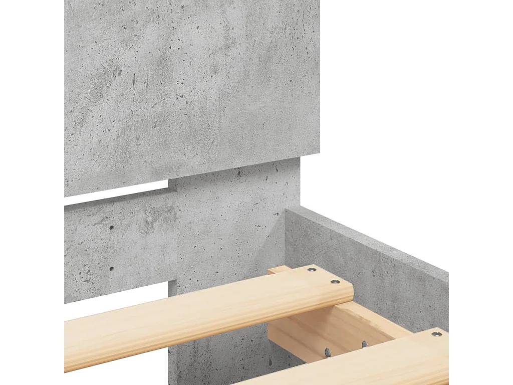 Cadre de lit tête de lit et lumières LED gris béton 90x190