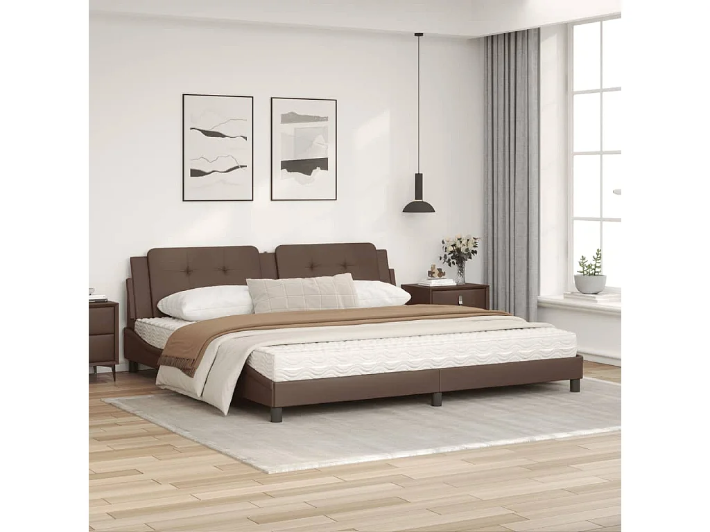 Lit avec matelas marron 200x200 similicuir