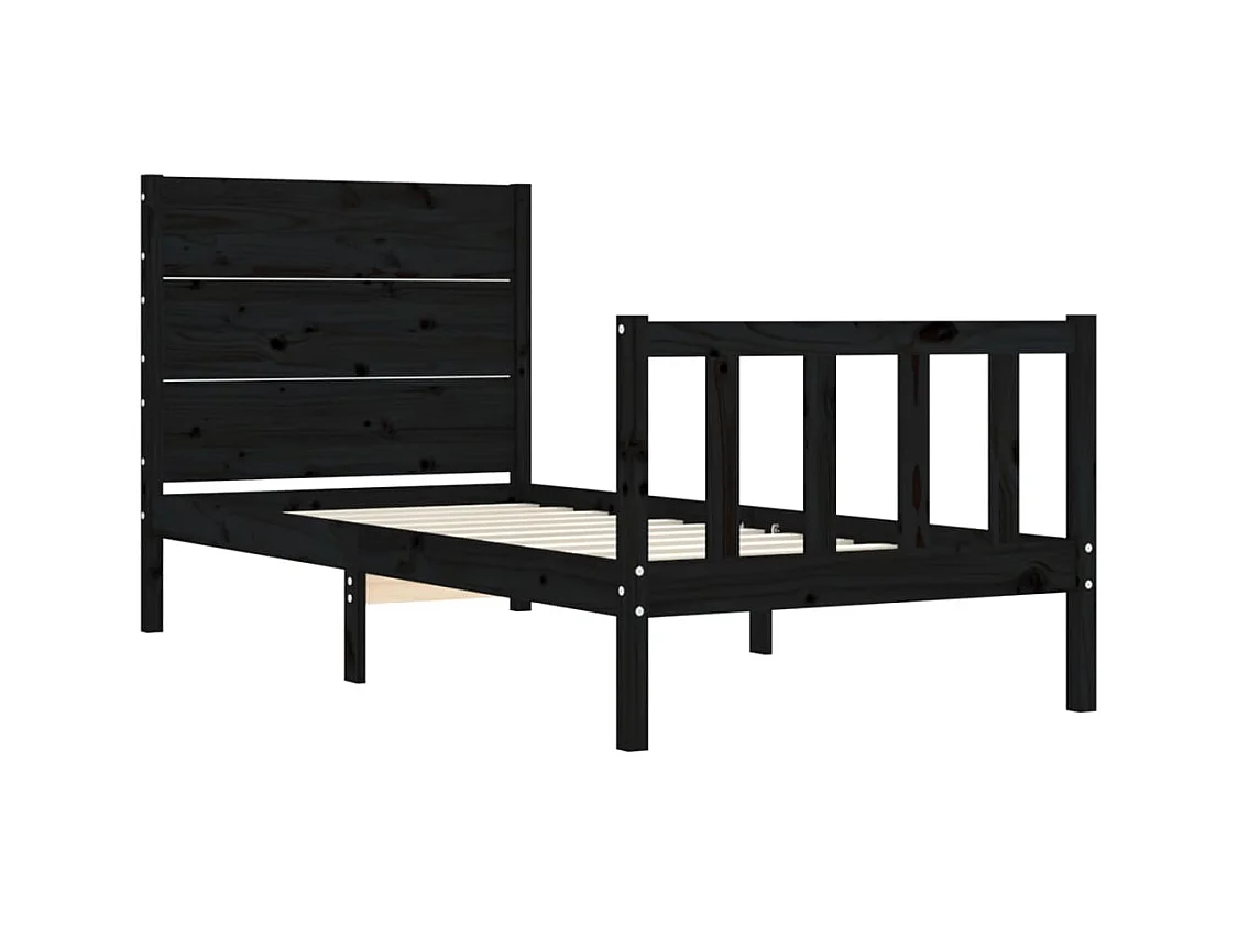 Cadre de lit avec tête de lit noir simple bois massif