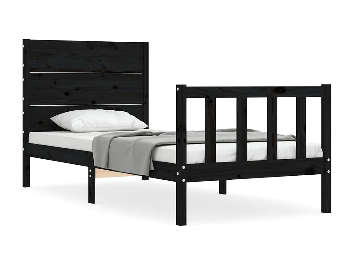 Cadre de lit avec tête de lit noir simple bois massif