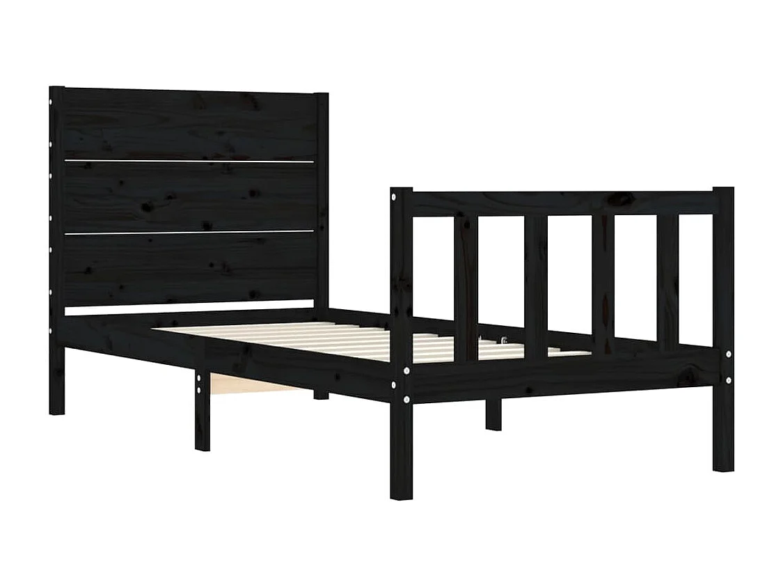 Cadre de lit avec tête de lit noir simple bois massif