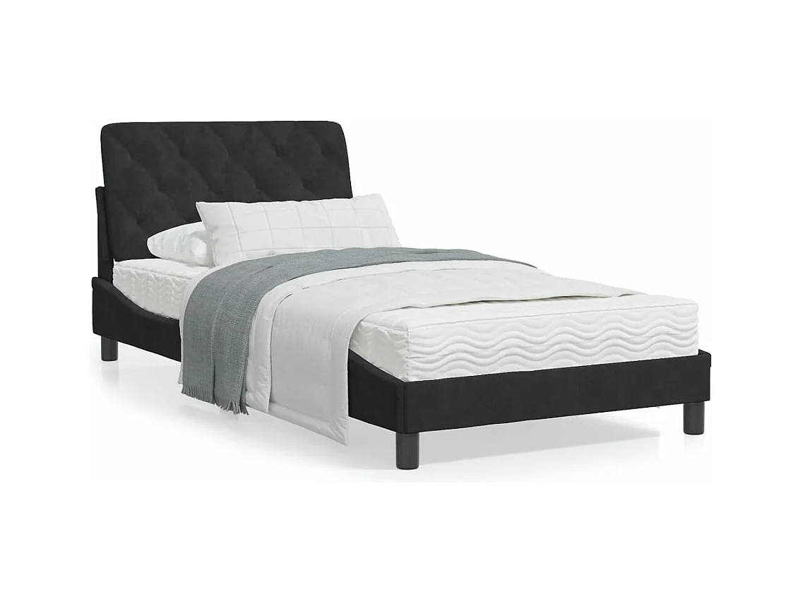 Lit avec matelas noir 100x200 velours