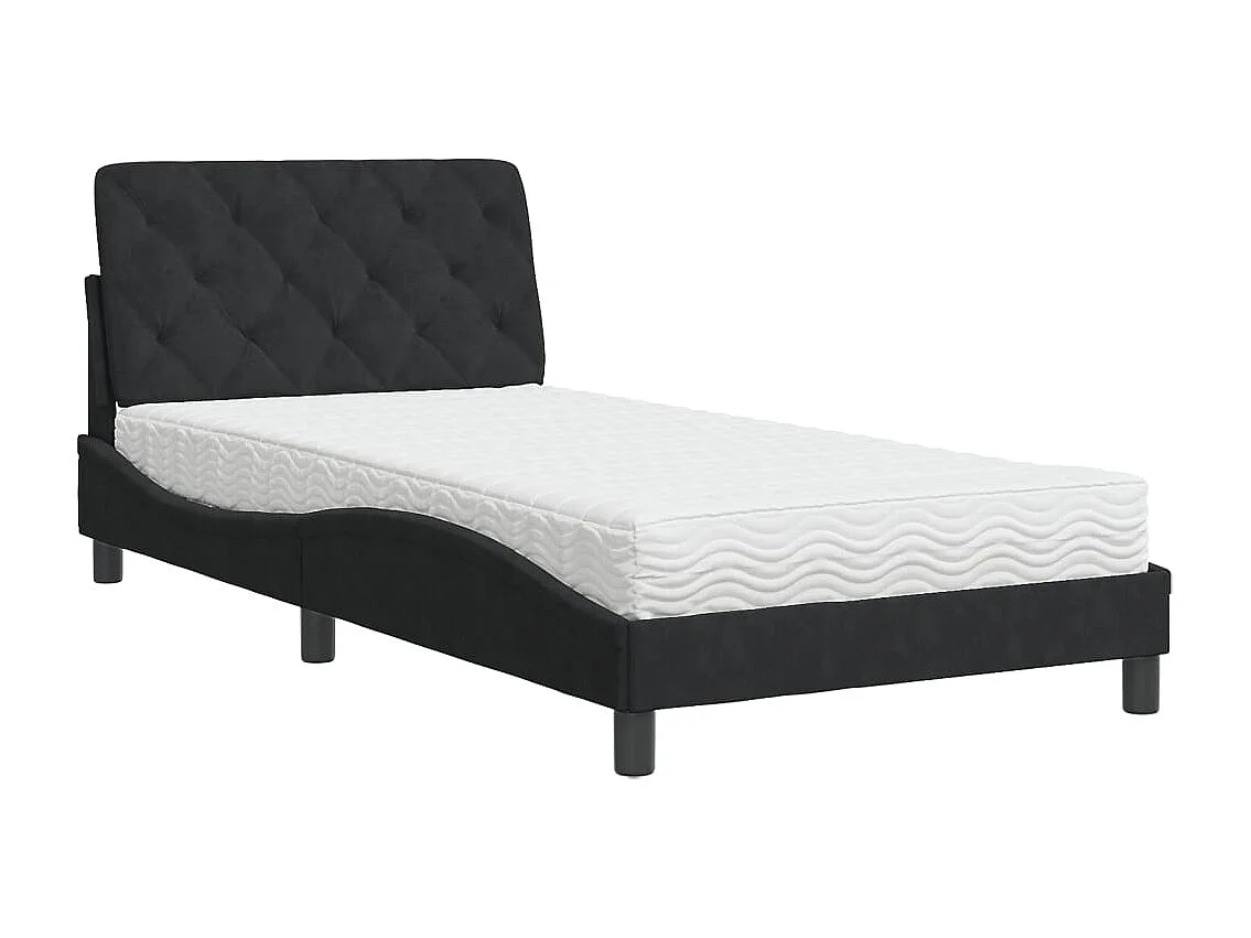 Lit avec matelas noir 100x200 velours
