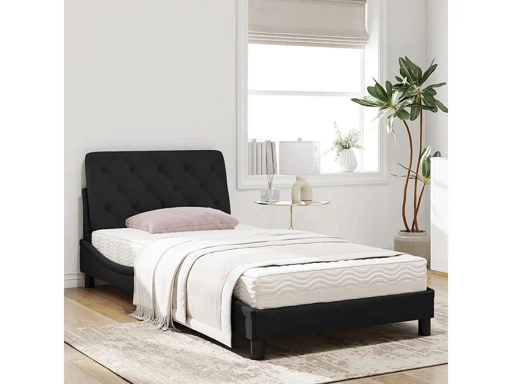 Lit avec matelas noir 100x200 velours