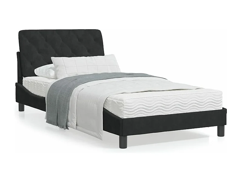 Lit avec matelas noir 100x200 velours