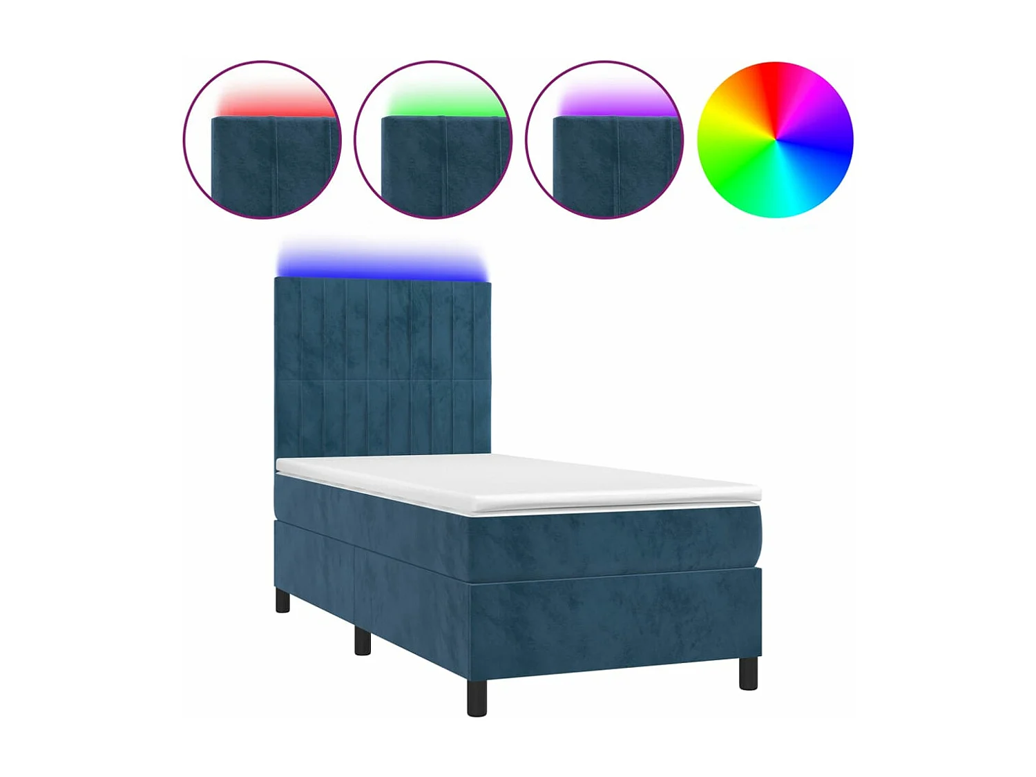 Sommier à lattes de lit matelas LED Bleu foncé 90x200 Velours