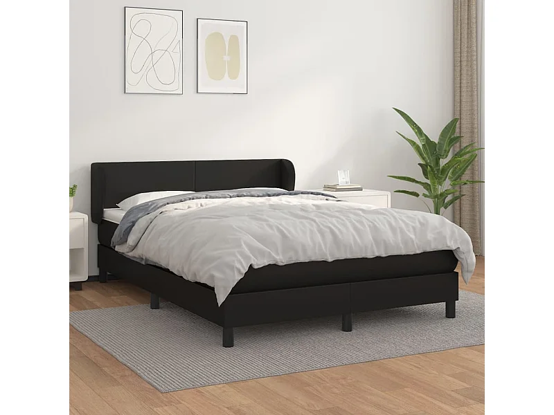 Sommier à lattes de lit avec matelas Noir 140x190 Similicuir