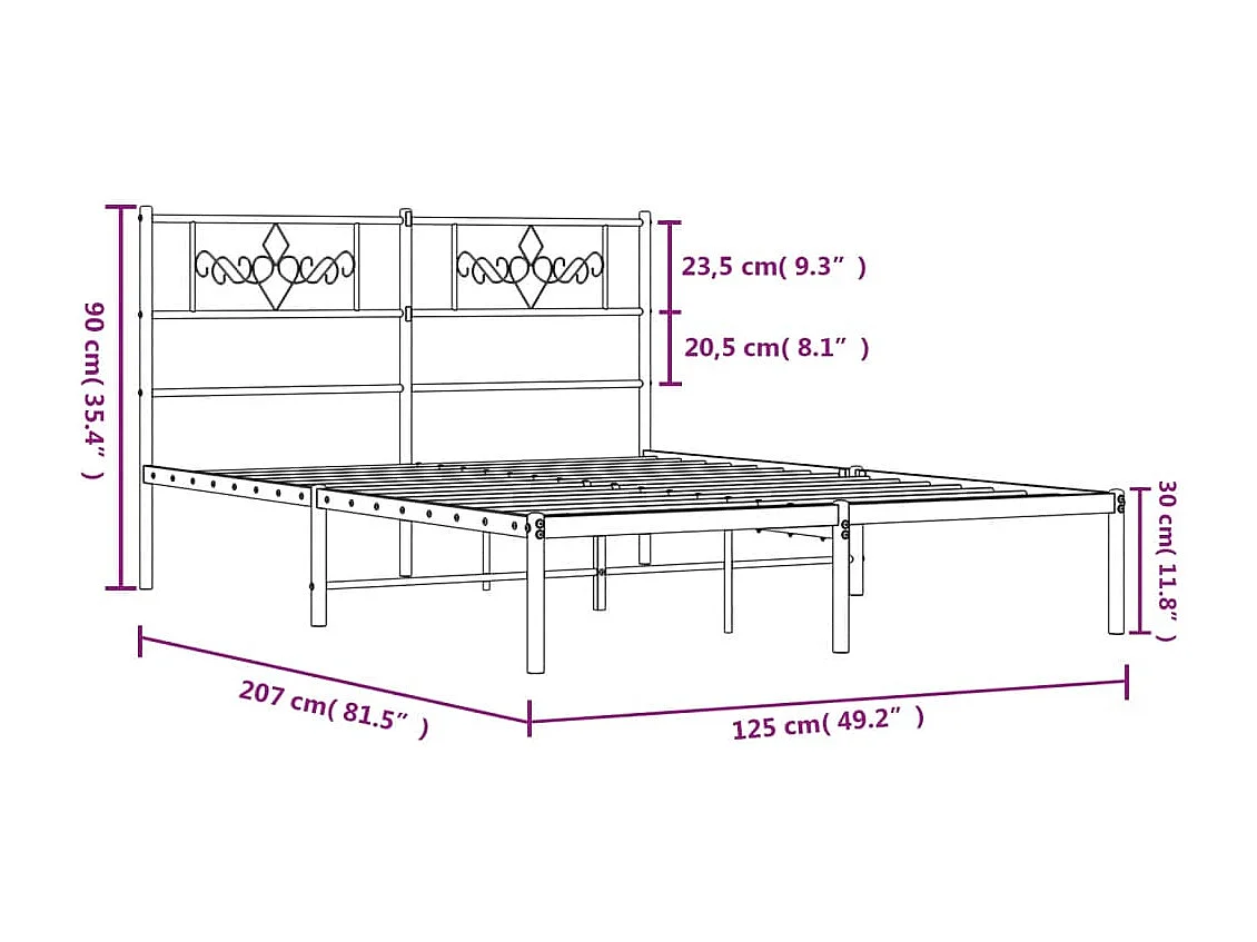 Cadre de lit métal avec tête de lit noir 120x200