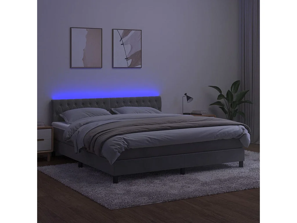 Sommier à lattes de lit avec matelas LED Gris clair 180x200