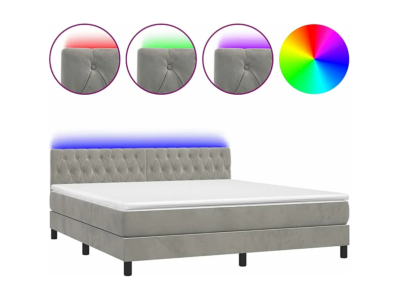 Sommier à lattes de lit avec matelas LED Gris clair 180x200