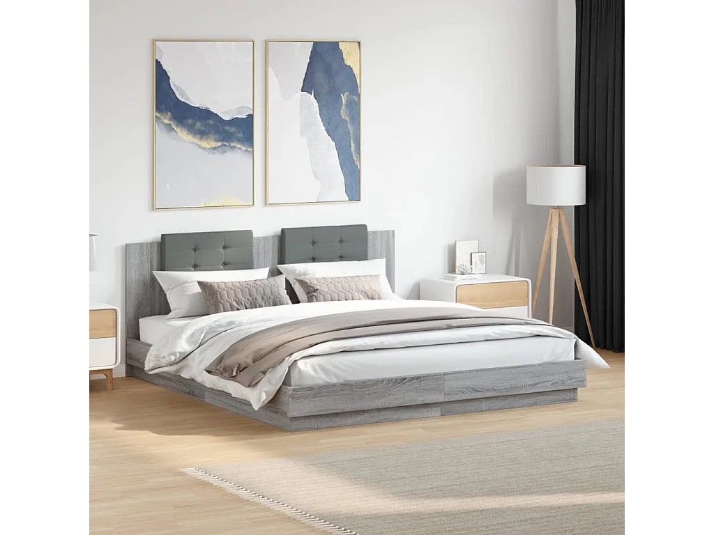 Cadre de lit avec tête de lit sonoma gris 160x200
