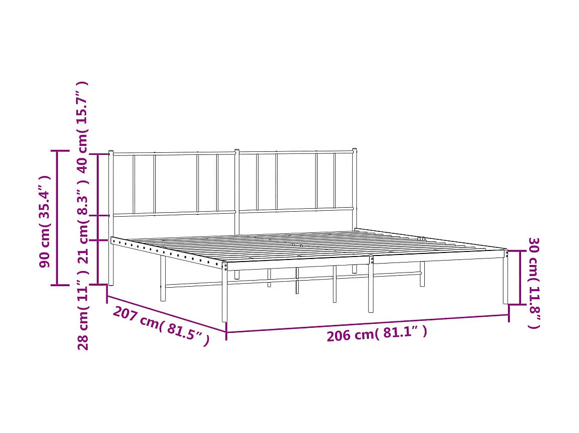 Cadre de lit métal avec tête de lit noir 200x200