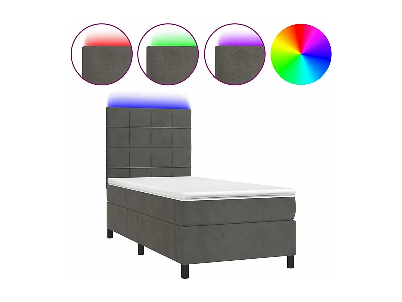 Sommier à lattes de lit matelas et LED Gris foncé 100x200