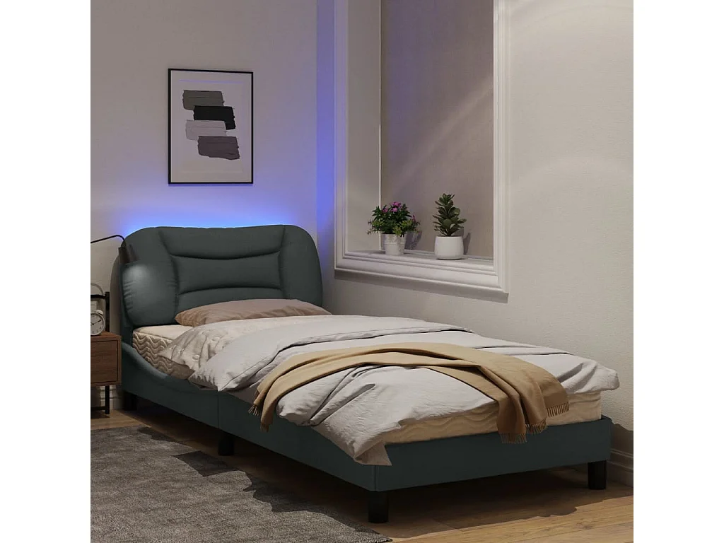 Cadre de lit avec lumières LED gris clair 90x190 tissu