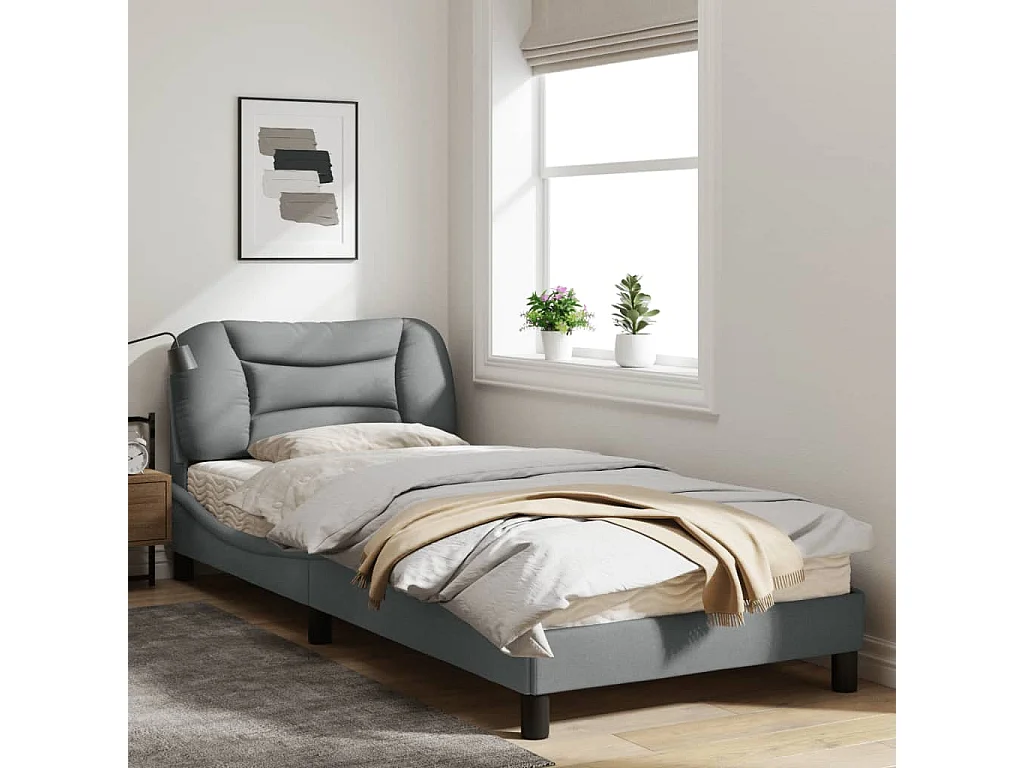 Cadre de lit avec lumières LED gris clair 90x190 tissu