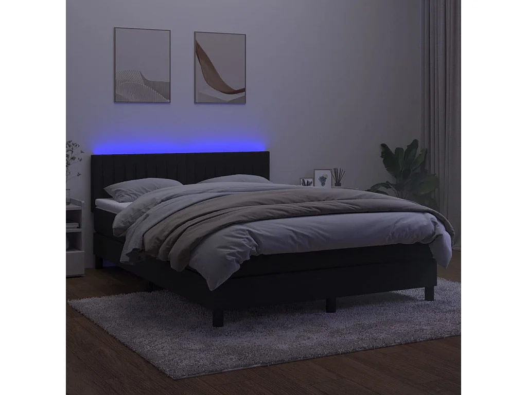 Sommier à lattes de lit avec matelas et LED Noir 140x200