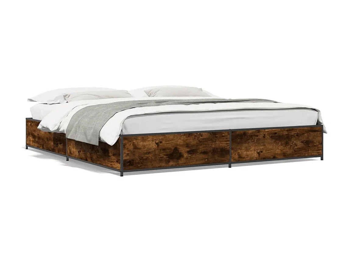 Cadre de lit chêne fumé 200x200 bois d'ingénierie et métal