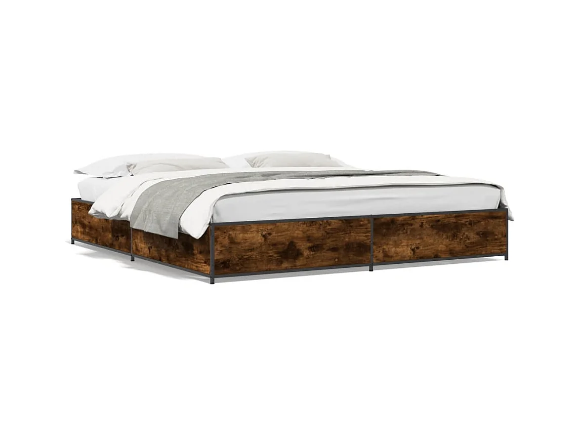 Cadre de lit chêne fumé 200x200 bois d'ingénierie et métal