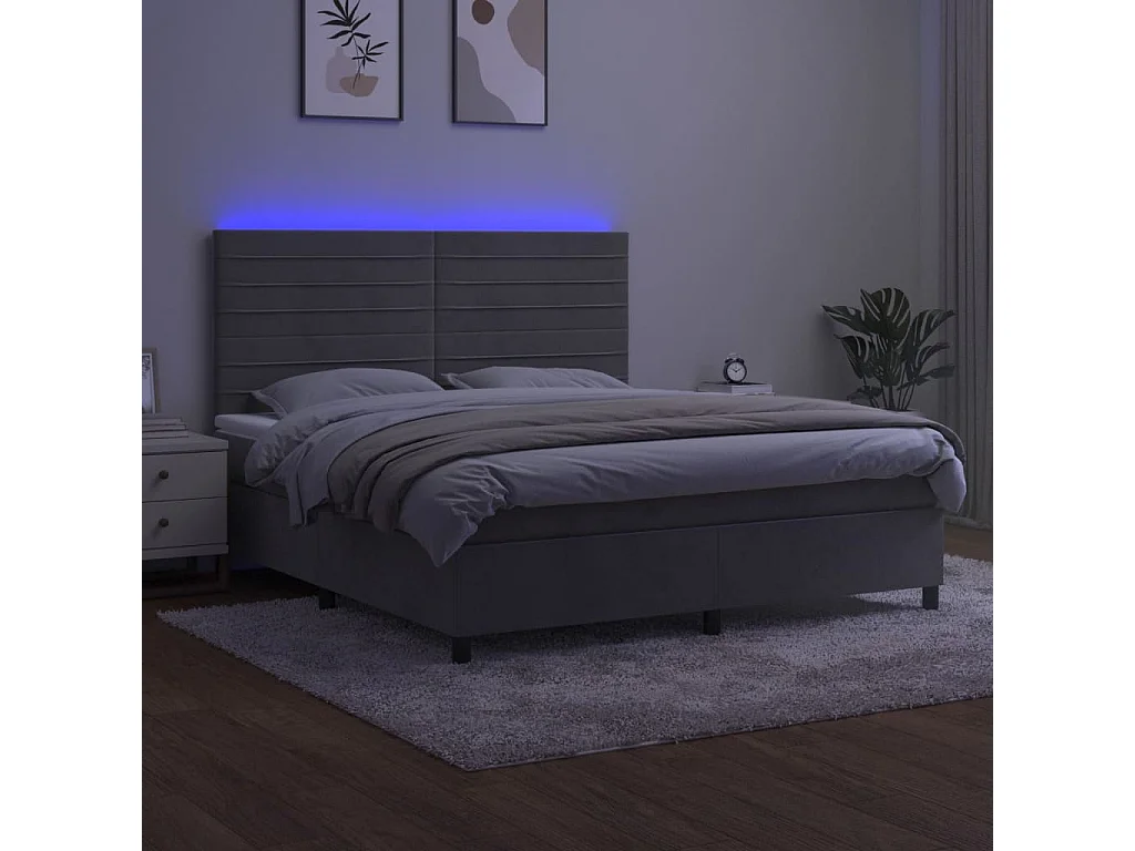 Sommier à lattes de lit avec matelas LED Gris clair 180x200