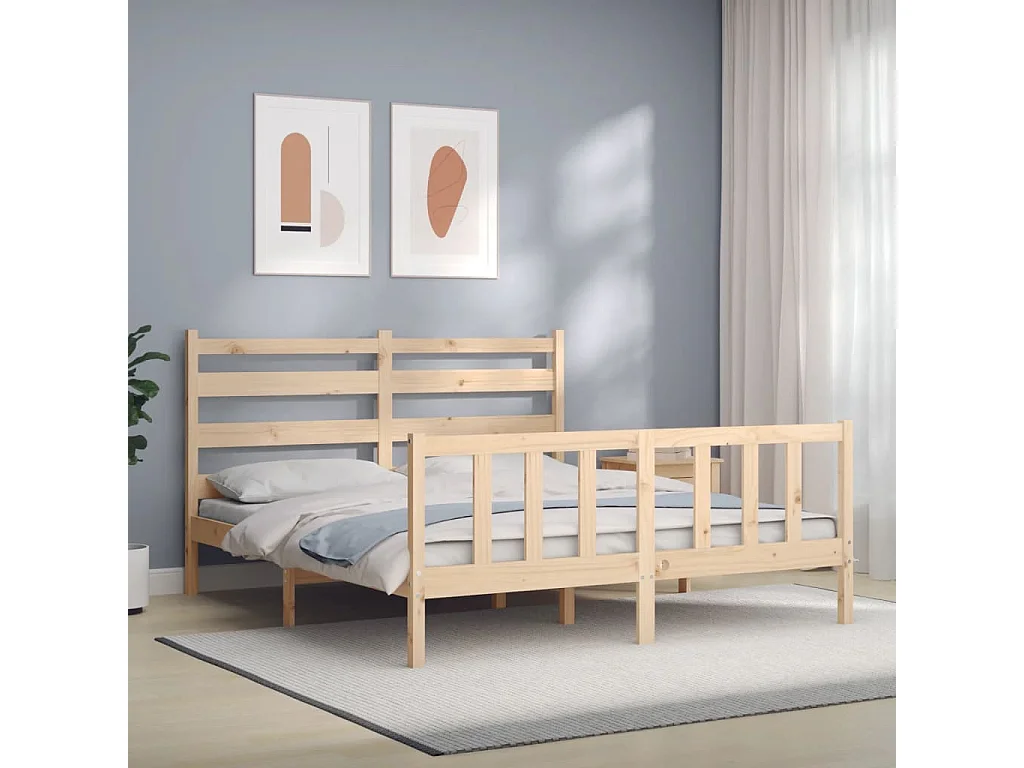 Cadre de lit avec tête de lit 160x200 bois massif