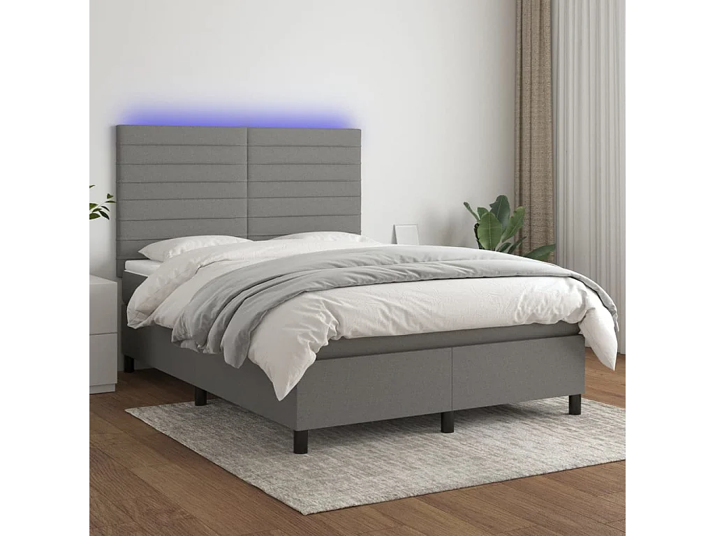 Sommier à lattes de lit et matelas et LED Gris foncé 140x190