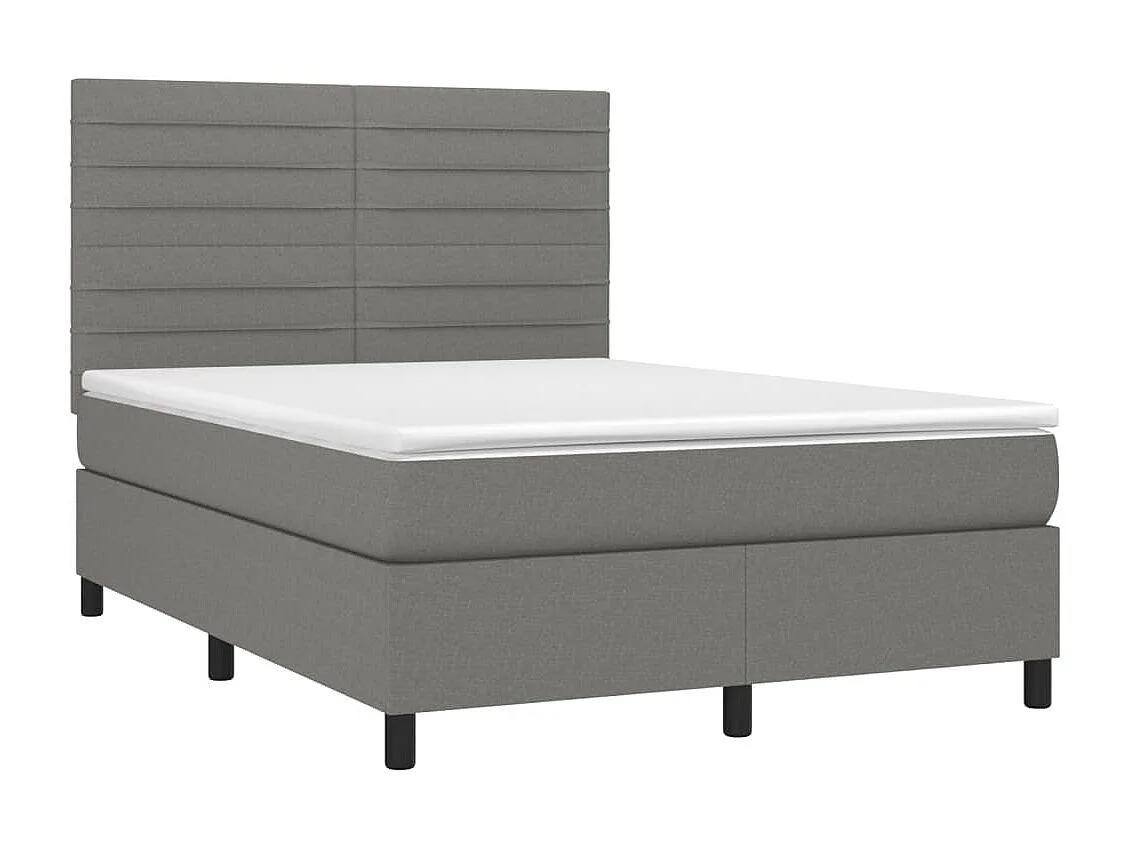 Sommier à lattes de lit et matelas et LED Gris foncé 140x190