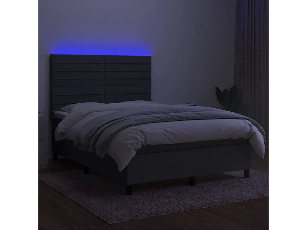 Sommier à lattes de lit et matelas et LED Gris foncé 140x190
