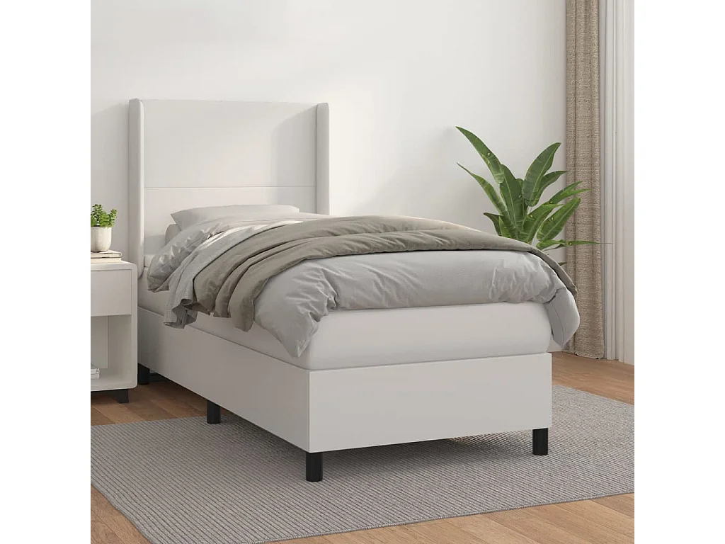 Sommier à lattes de lit avec matelas Blanc 90x200 Similicuir