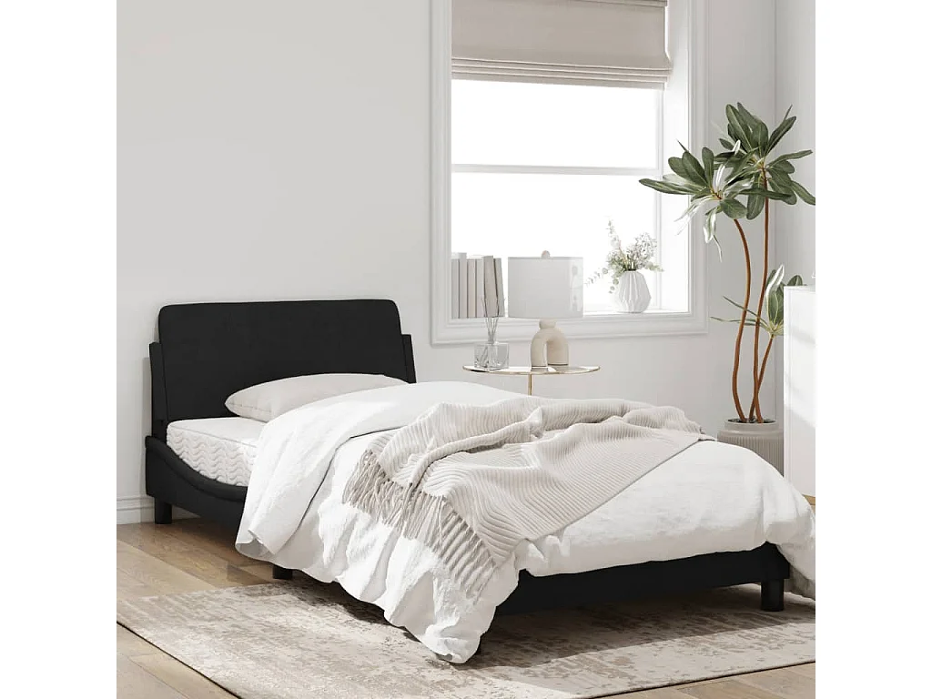 Cadre de lit avec tête de lit Noir 100x200 Velours