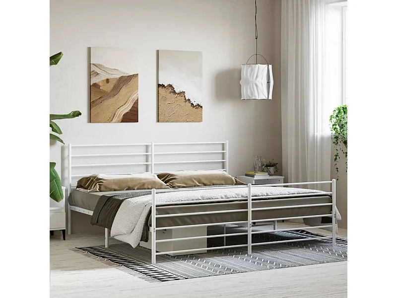 Cadre de lit métal avec tête de lit-pied de lit blanc 180x200