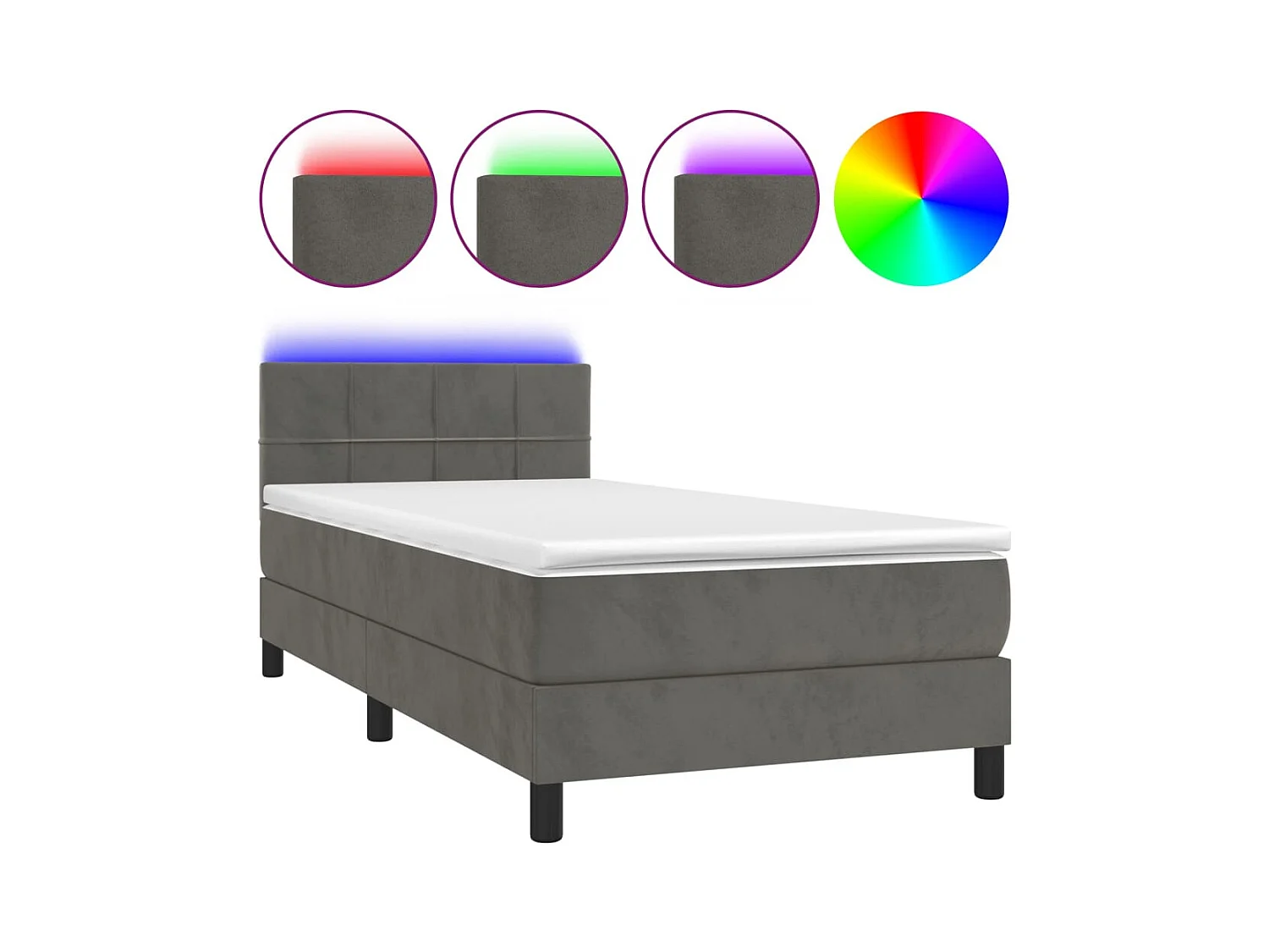 Sommier à lattes de lit et matelas et LED Gris foncé 80x200
