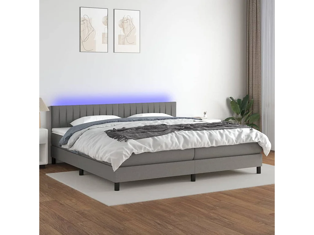 Sommier à lattes de lit et matelas et LED Gris foncé 200x200